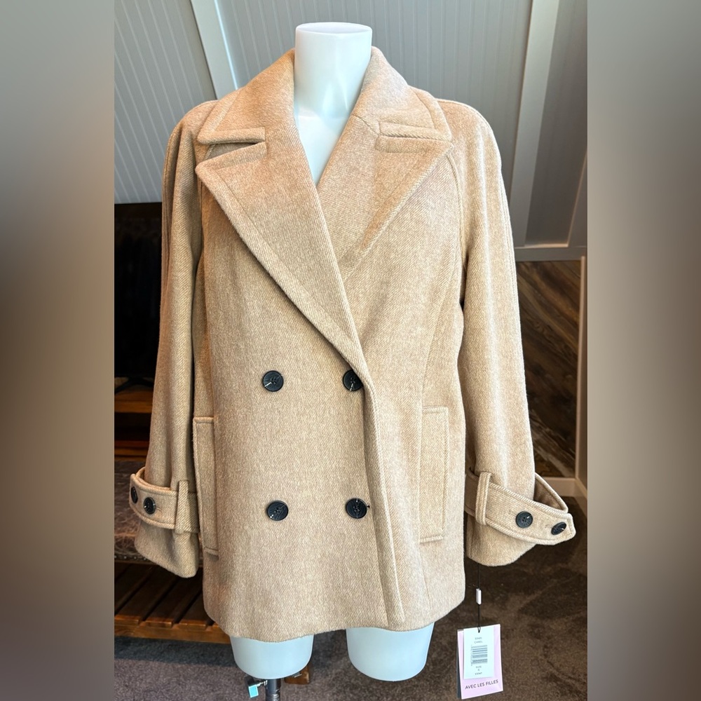 Avec Les Filles Relaxed Swing Pea Coat in Camel